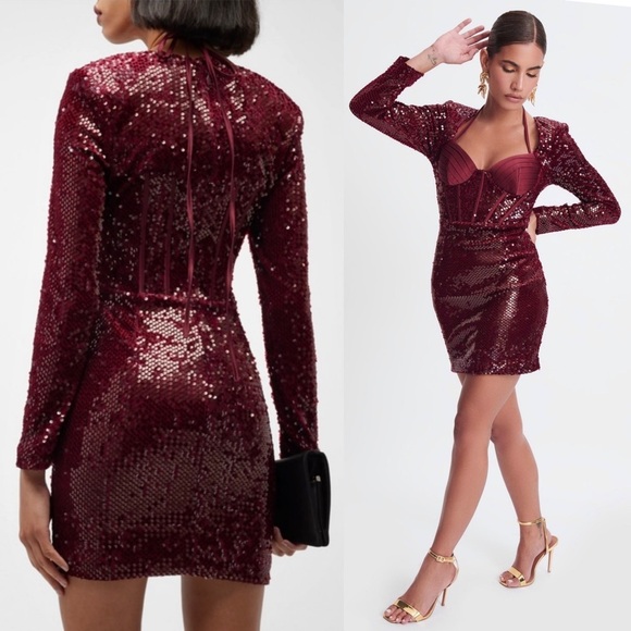 NWT LAVISH ALICE Velvet Sequin Pleated Satin Sweetheart Neck Corset Mini Dress 8 - Picture 4 of 10